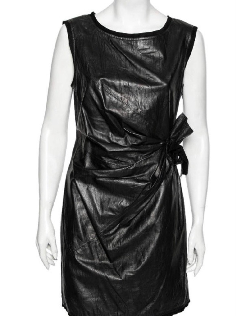 Diane Von Furstenberg Black Della Sleeveless Leather Tie-Side Mini Dress
